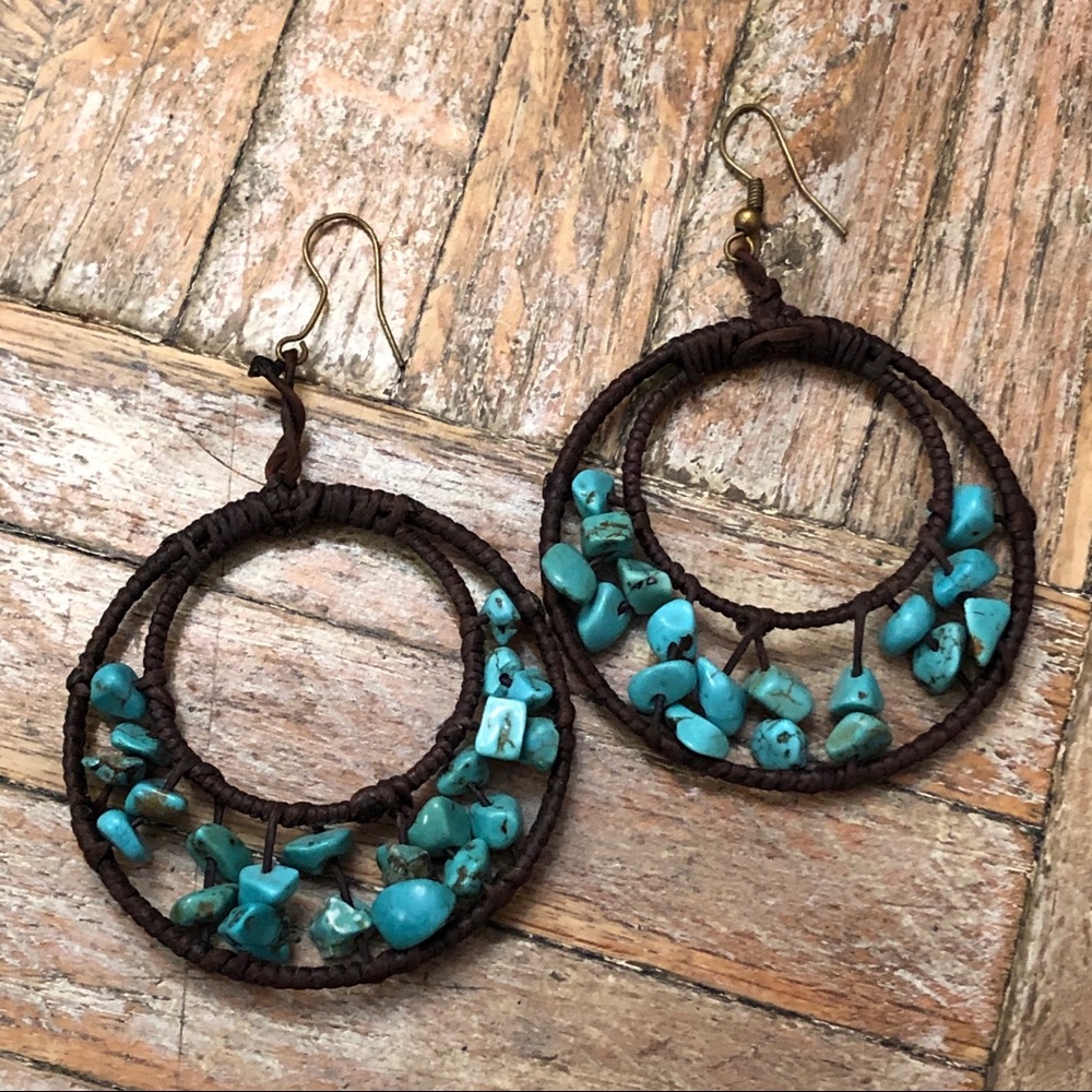 Turquoise and Brown Earrings